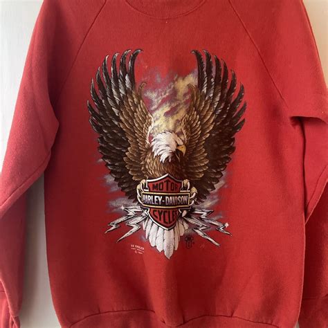 Harley Davidson Vintage 3D EMBLEM Red Eagle Sweatshi Gem