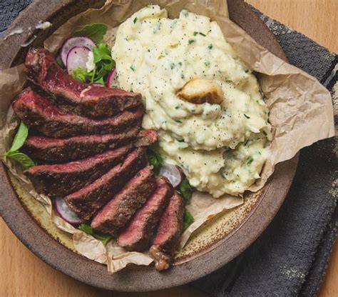 Homemade Medium Rare Rump Steak Rocket And Radish Salad And Creamy