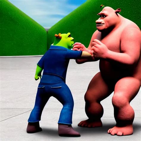 Keanu Reeves Fighting Muscular Shrek Highly Detailed Stable