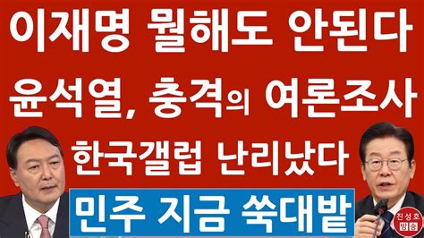 긴급 한국갤럽 방금 충격의 여론조사 윤석열 새해도 상승세 민주 난리났다진성호의 직설 Youtube