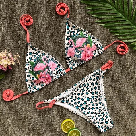 Sexy Leopard Bikini Set Flamingo Print Bikini Sexy Swimwear