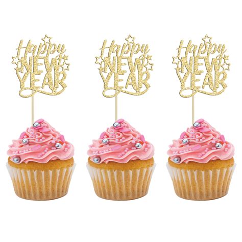 Amazon Pcs Happy New Year Cupcake Toppers Gold Glitter