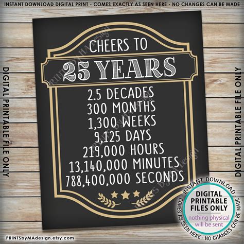 Cheers To 25 Years 25th Birthday Sign Cheers And Beers 25th Etsy