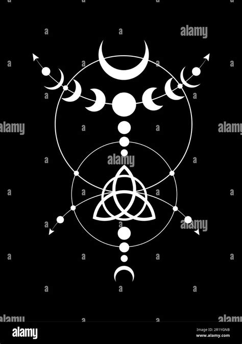 Mystical Moon Phases Wicca frame border. Triquetra Sacred geometry ...