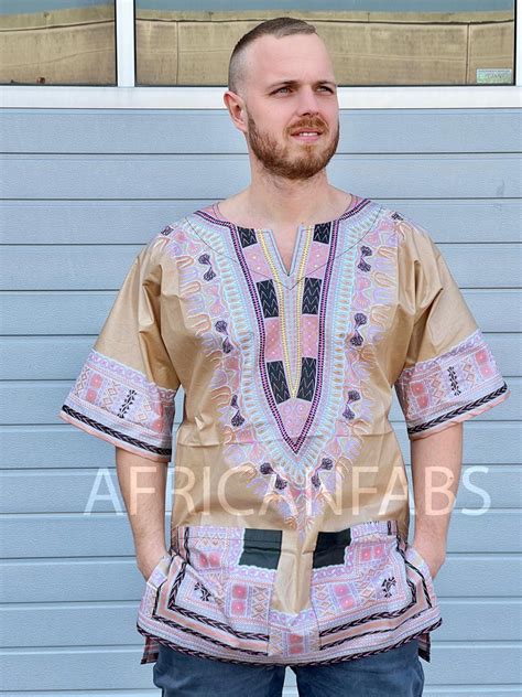 Beige Dashiki Shirt Dashiki Dress African Print Top Unisex Vli