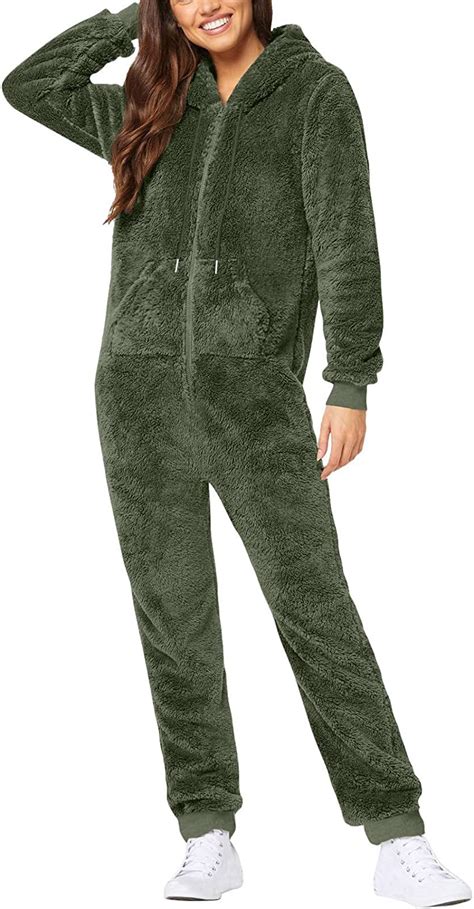 Wangtianxue Jumpsuit Damen Fleece Teddy Overall Einteiler Anzug