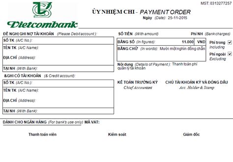 Tải mẫu Ủy nhiệm chi UNC Vietcombank cập nhật mới nhất banktop vn