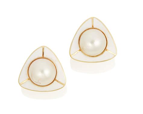 Lot A Pair Of Mabe Pearl And Enamel Earrings