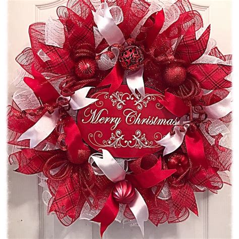 Red Mesh Wreath Etsy