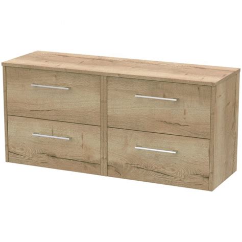 Hudson Reed Juno Autumn Oak 1200mm Wall Hung 4 Drawer Vanity Unit