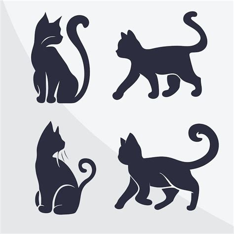 Conjunto De Silueta De Gato Dibujado A Mano De Vector Libre Vector