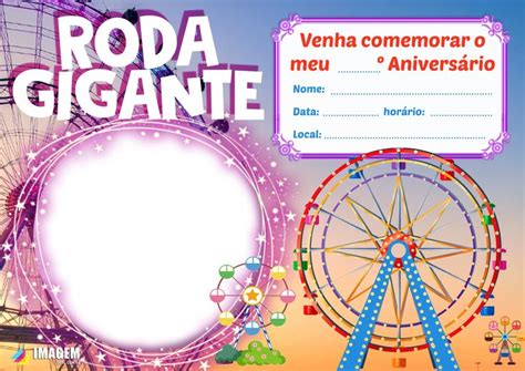 Convite de aniversário Roda Gigante para preencher baixe grátis