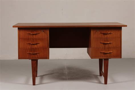 Danish Mid Century Teak Desk With Six Drawers 1960s For Sale At Pamono