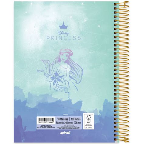 Caderno universitário capa dura 10x1 160 folhas Princesas Disney Ariel