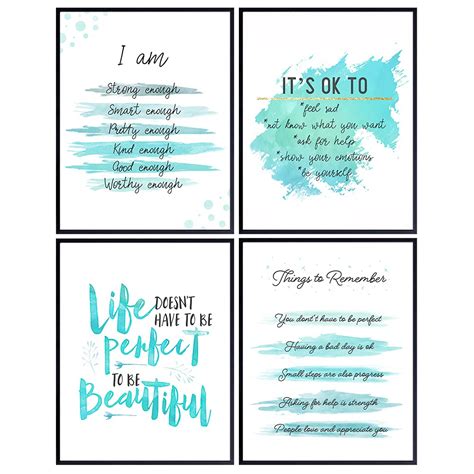 Light Blue Inspiring Positive Affirmations Quotes Wall