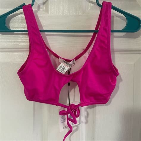 Missguided Swim Nwt Hot Pink Missguided Scoop Cut Out Tie Front Bikini Top Us Uk Poshmark