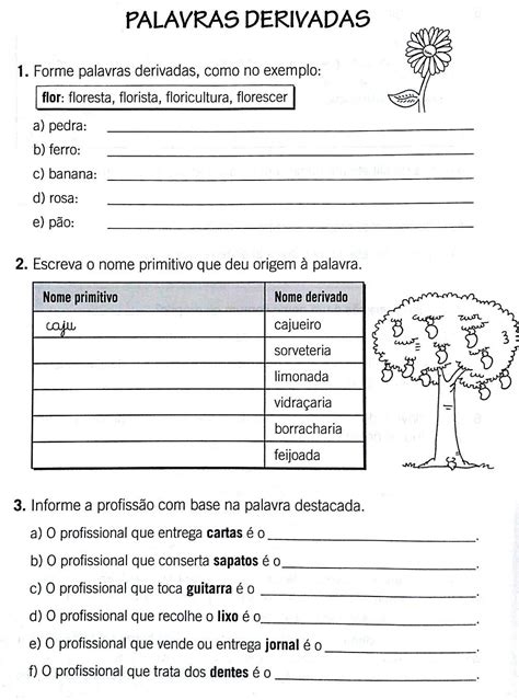 Atividades Substantivo Primitivo E Derivado 4 Ano Com Gabarito