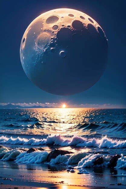 Premium AI Image | A painting of a moon over the ocean