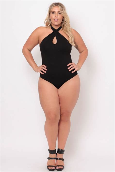 This Plus Size Stretch Knit Bodysuit Features A Front Criss Cross Neck