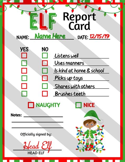 Personalized Elf Report Card Printable Christmas Elf Report Etsy