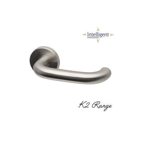 K Satin Stainless Steel Door Handles On A Round Push Fit Rose