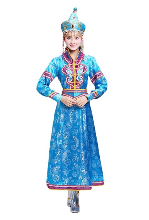 Women Traditional Mongolian Folk Style Dance Robe Long Performance Costume Mongolia Clothes