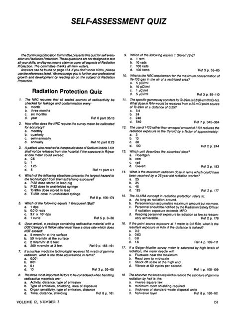 Radiation Protection Quiz Journal Of Nuclear Medicine Technology