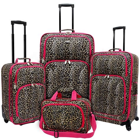 Us Traveler Fashion 4 Piece Spinner Luggage Set Leopard