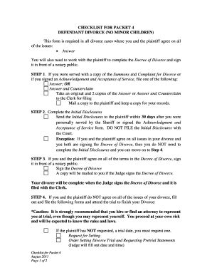 Fillable Online Lawyoming CHECKLIST FOR PACKET 4 DEFENDANT DIVORCE NO