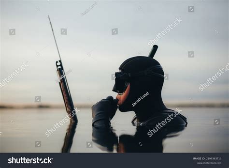 Side View Scuba Diver Holding Speargun Stock Photo 2199363713