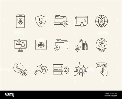 Cyber Security Line Icon Set Stock Vector Image Art Alamy