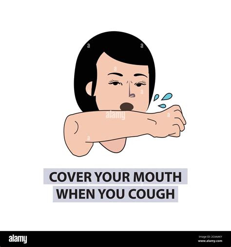 Cover Your Mouth And Nose With Arm When Cough Or Sneeze Vector Warning