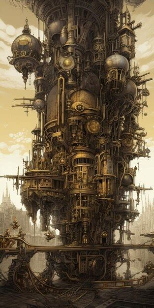 Premium AI Image | A steampunk style ship is shown in this illustration.