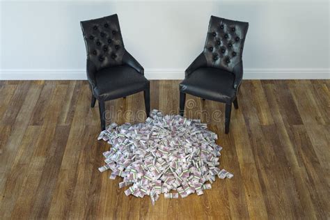 Two Black Chairs In Minimalist Interior With Stack Of Money Stock Image