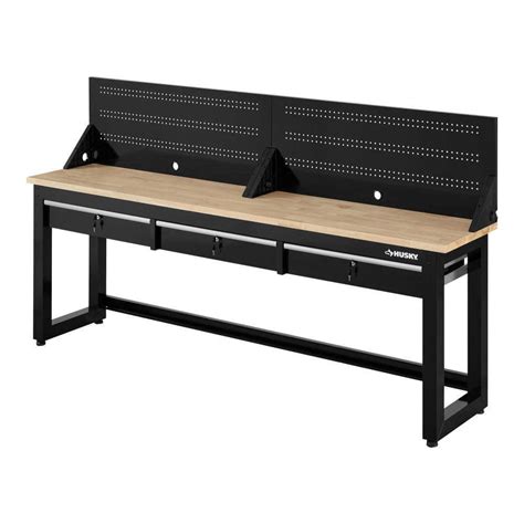 Husky Ready To Assemble 8 Ft Solid Wood Top Workbench In Black With