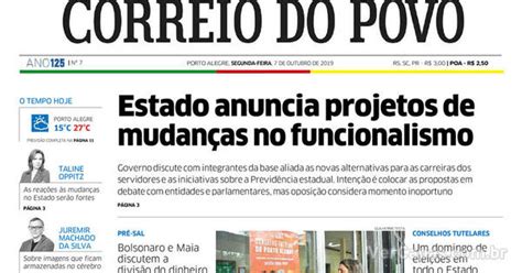 Capa Correio Do Povo Segunda 7 De Outubro De 2019