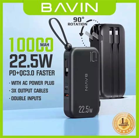 On Hand Original BAVIN Powerbank With Plug And Cables 10 000 MAH