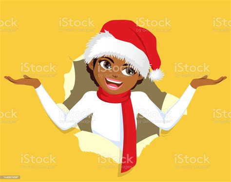 Woman Christmas Hat Popping Out Stock Illustration Download Image Now Adult Adults Only