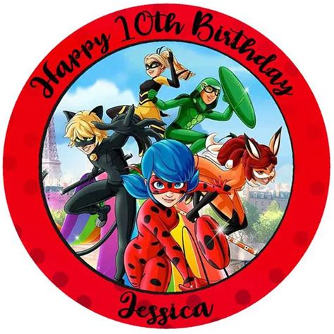 Miraculous Ladybug Inch Round Edible Icing Cake Topper Personalised