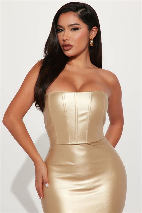 Lea Metallic Midi Dress Gold Fashion Nova Dresses Fashion Nova