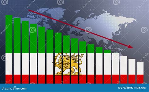 Iran Flag On Bar Chart Concept With Decreasing Values Concept Of