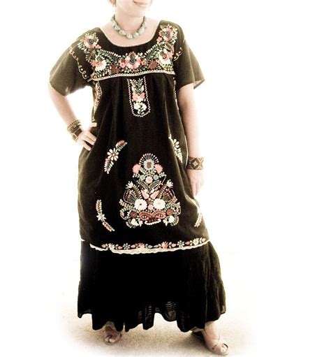 Handmade Mexican Dress From Aida Coronado Black Mexican Embroidered