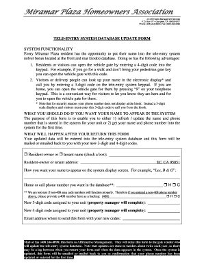 Fillable Online Tele Entry System Database Update Form Fax Email Print