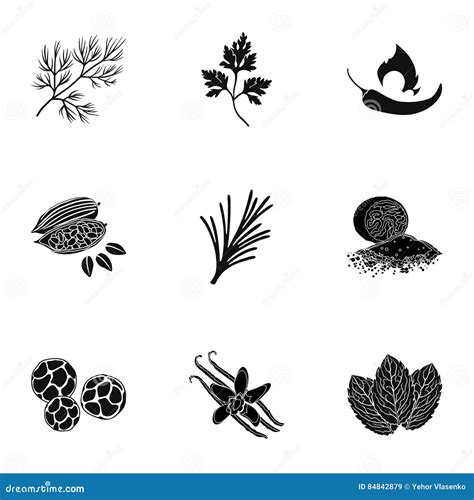 Herb And Spices Set Icons In Black Style Big Collection Of Herb And