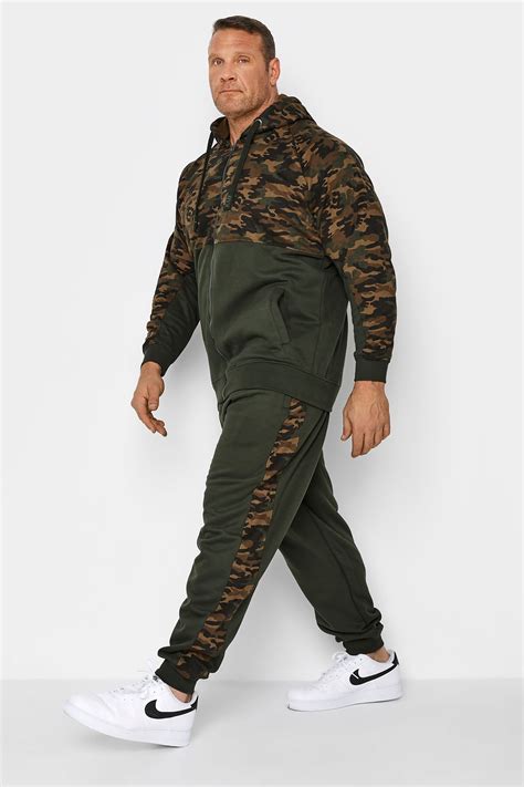 Kam Khaki Green Camo Colour Block Zip Through Hoodie Badrhino