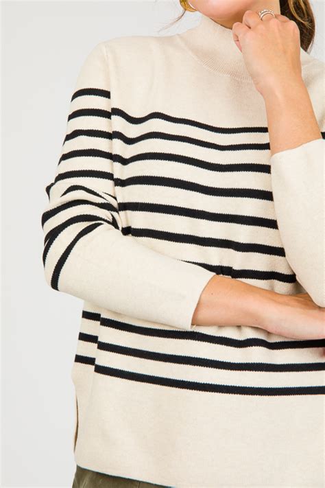 Horizontal Stripes Sweater Oatmeal Sale The Blue Door Boutique