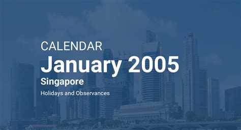 January 2005 Calendar – Singapore