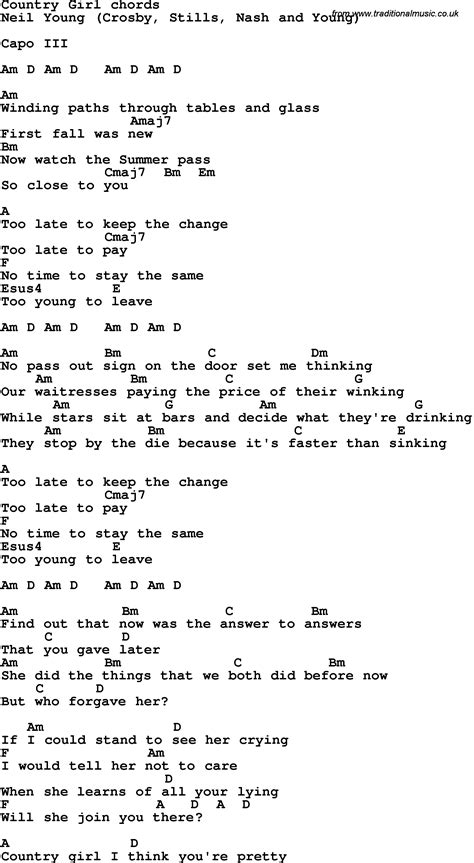 Song lyrics with guitar chords for Country Girl