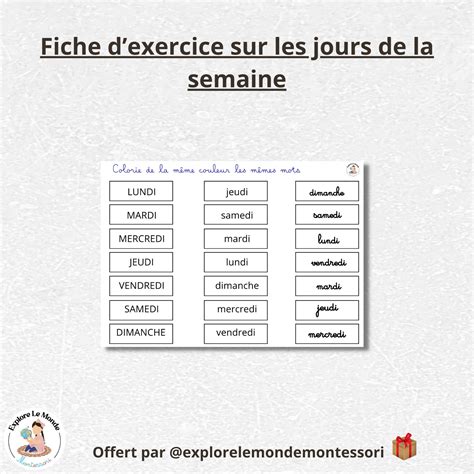 Fiche Dexercices Sur Les Jours De La Semaine Explore Le Monde Montessori