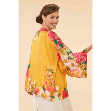 Powder Impressionist Floral Kimono Jacket Mustard Edmonds